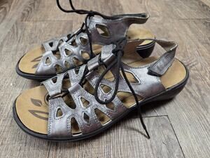 Romika Ibiza Pewter Leather Women's Sandals Shoes PuriSoft Size 38 - 7.5